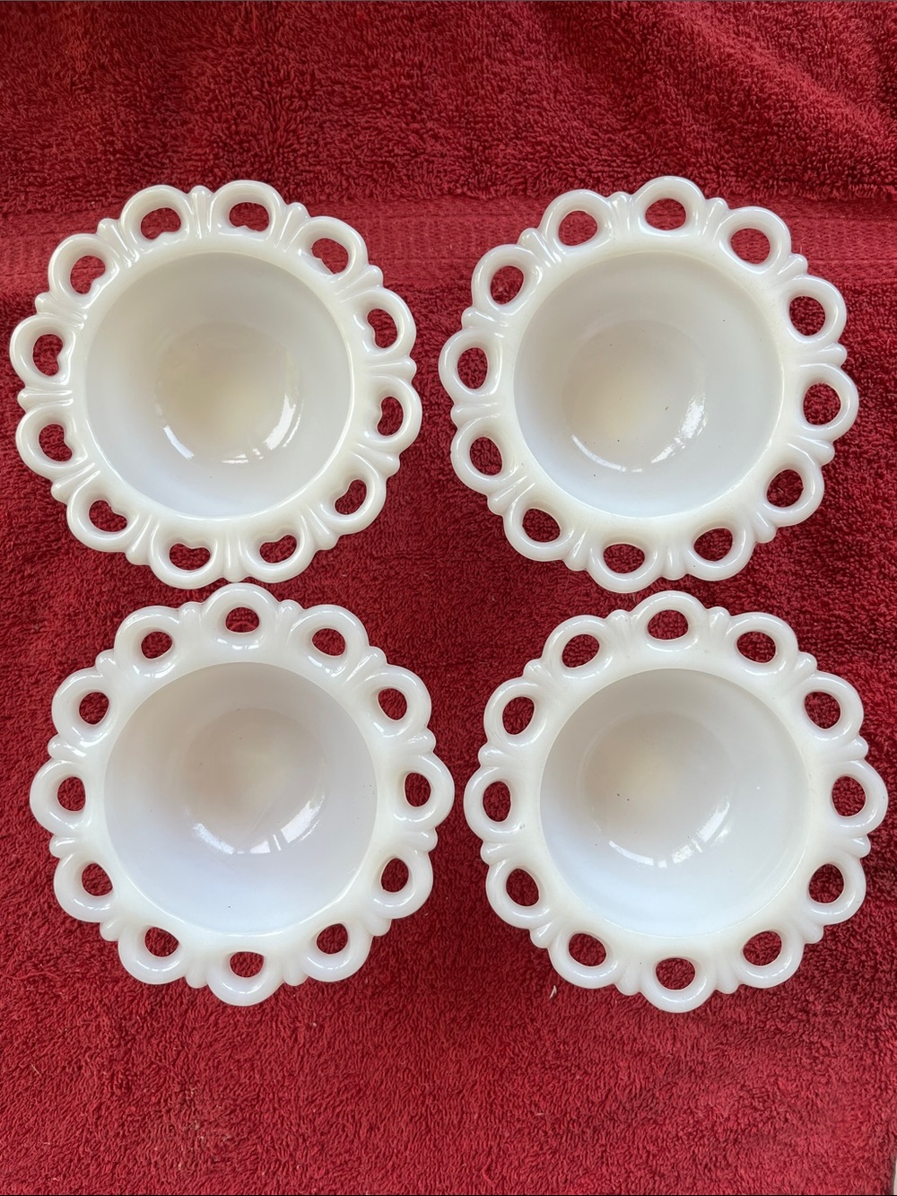 Set of 4 White Lace-Edge Serving Bowls